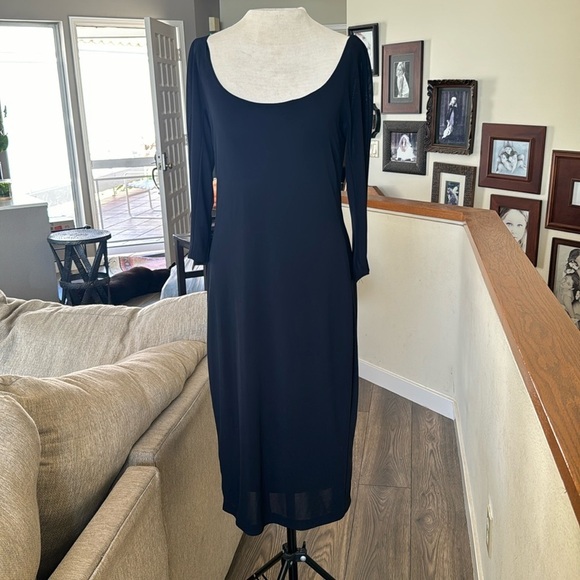 Vintage dark blue almost black midi dress 3/4 sleeve length chic Dress timeless - Picture 2 of 16